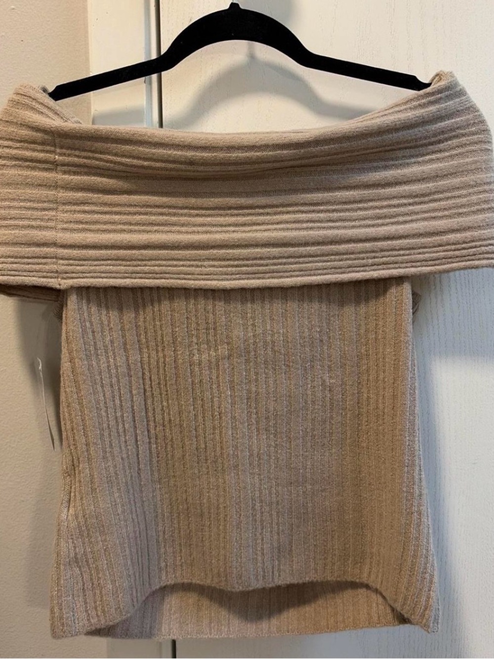 Off-Shoulder Ribbed Knit Sweater Top - Cream - Picture 3 of 4